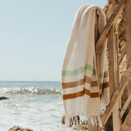 Coastal Throw in Natural with Mustard, Sand, and Mint Stripes