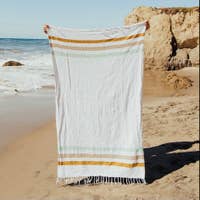 Coastal Throw in Natural with Mustard, Sand, and Mint Stripes