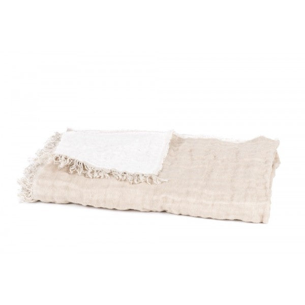 French Linen Throw in White & Sand
