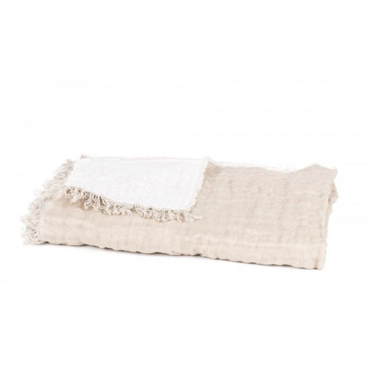French Linen Throw in White & Sand