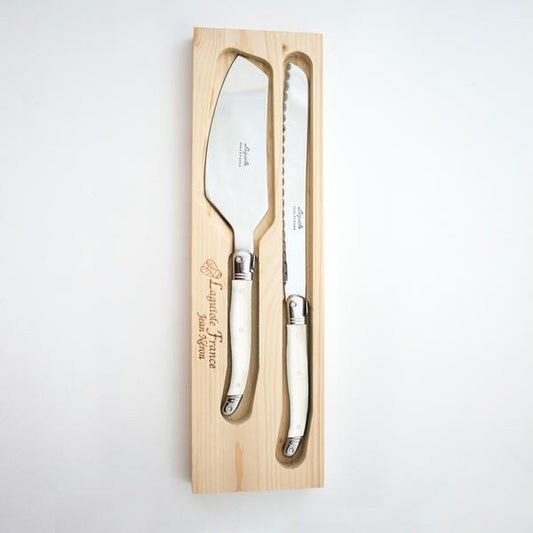 Laguiole Ivory Cake & Bread Knife Set in Wood Box
